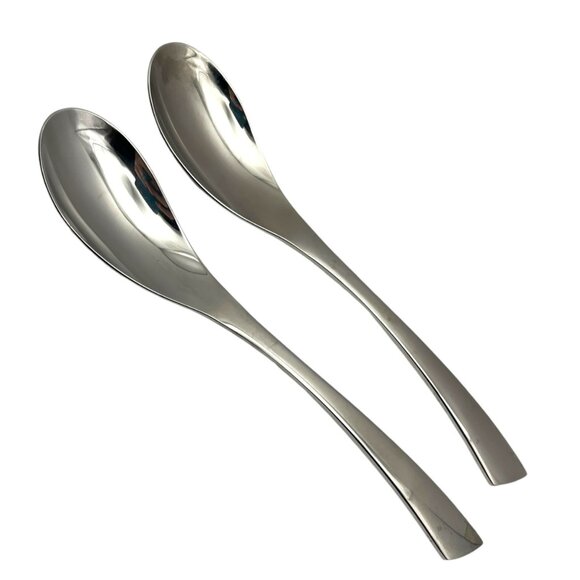 YAMAZAKI Alba‎ Stainless Flatware Lot of 2  Tea Spoons Plain Slanted Tip Handle - Picture 1 of 8